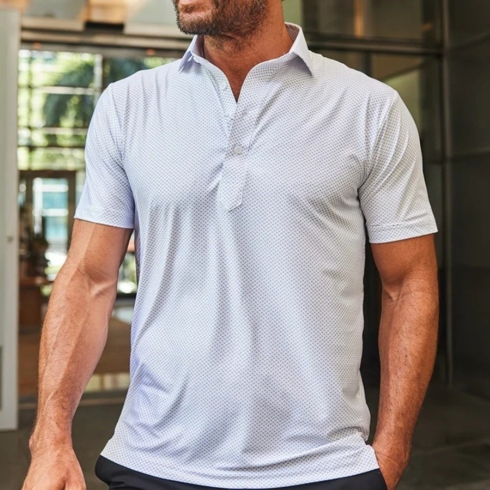Collars & Co‎ Featherweight Dress Collar Grey Pulse Pattern Preppy Polo Shirt S